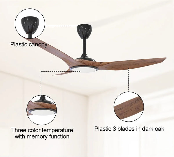 Nordic Modern 3 Blades Wood + Black Ceiling Fan Light WD006-MRUL