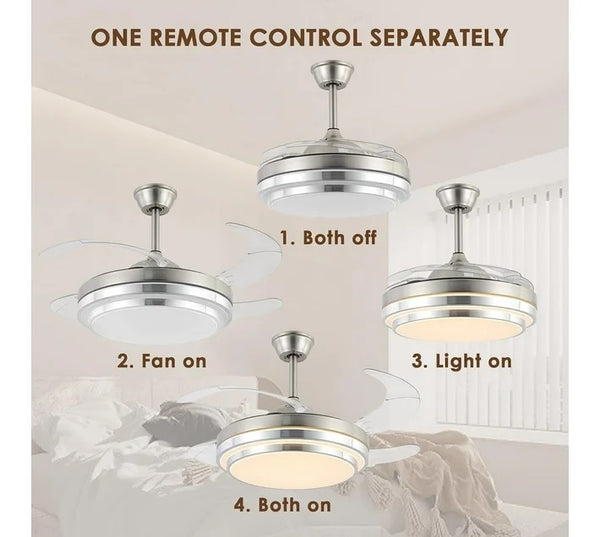 Modern Retractable Ceiling Fan Light Double Aluminum-Silver