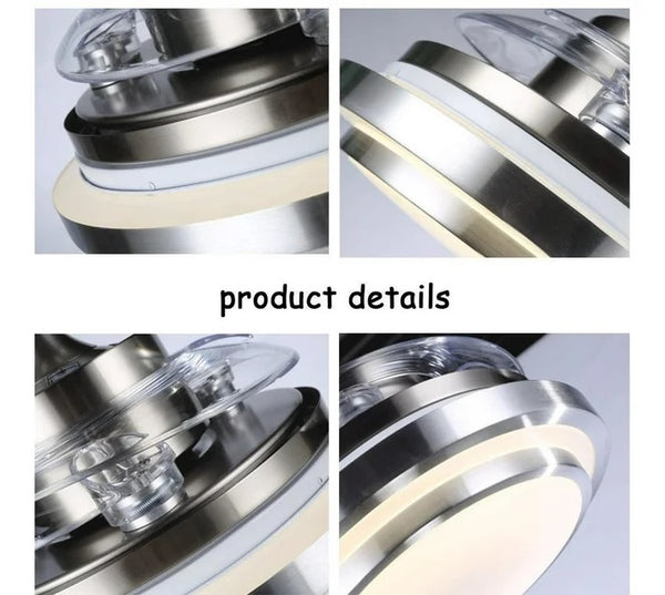 Modern Retractable Ceiling Fan Light Double Aluminum-Silver