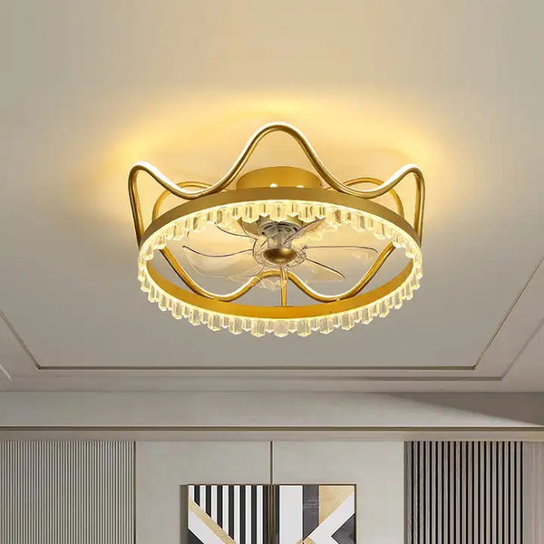 Modern Golden Crown Ceiling Fan with Lights