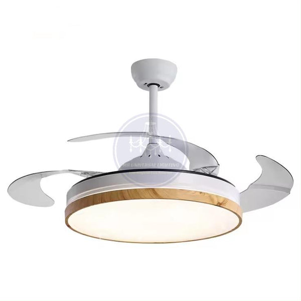 Modern Retractable White + Wood Style Ceiling Fan Lights-MRUL