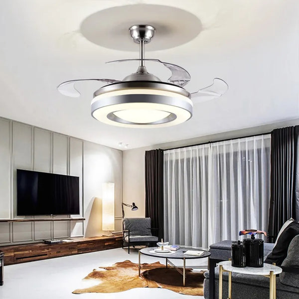 Silent Modern Retractable Ceiling Fan Light F1-01