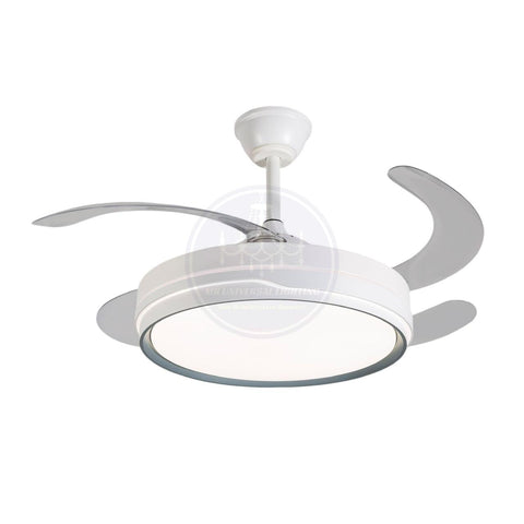 Modern White Decorative 4 Blades Retractable Ceiling Fan Light