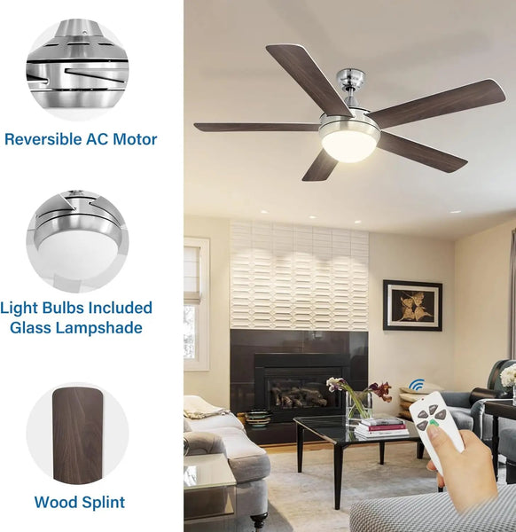 Modern Interchangeable Silver 5 Blades Ceiling Fan Lights