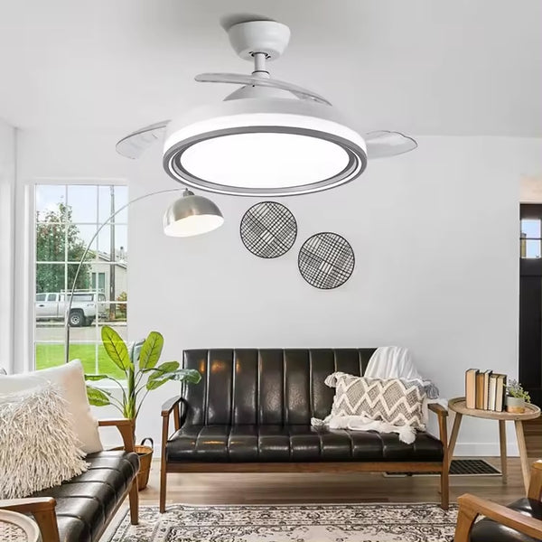 Modern Retractable White+Ceiling Fan Lights-MRUL