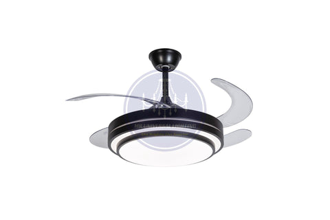 Modern Black Decorative 4 Blades Retractable Ceiling Fan Light