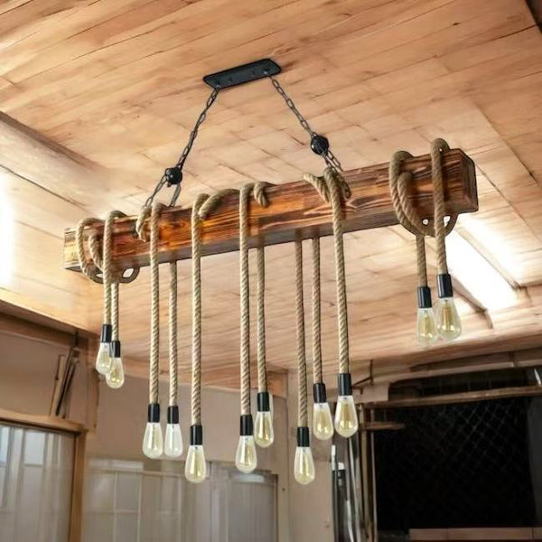 Ceiling Lights 12 Lights Bulb Hemp Rope Hanging Lamp