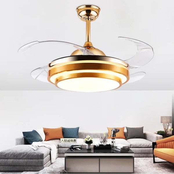 Gold Retractable Ceiling Fan Lights With Remote Control-MRUL