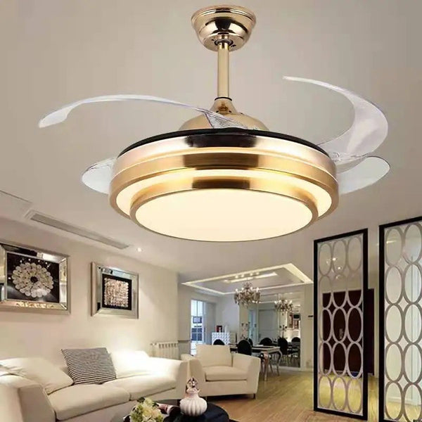 Gold Retractable Ceiling Fan Lights With Remote Control-MRUL