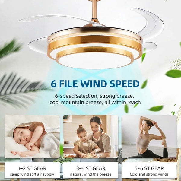 Gold Retractable Ceiling Fan Lights With Remote Control-MRUL