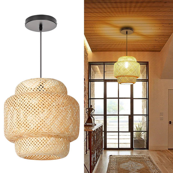 Tropical Style Double Layer Bamboo Rattan Pendant Lamp