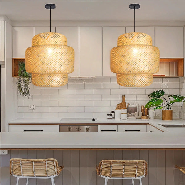 Tropical Style Double Layer Bamboo Rattan Pendant Lamp