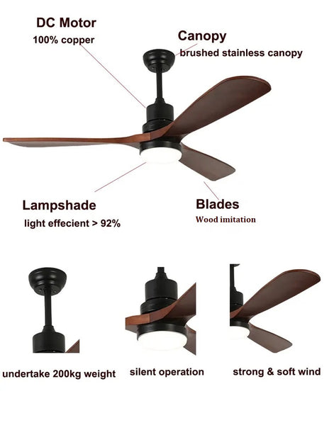 Modern 3 Plastic Wood Imitation blades Black Ceiling Fan Light-MRUL