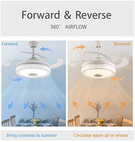 Retractable Ceiling Fan Light With Bluetooth Speaker - White