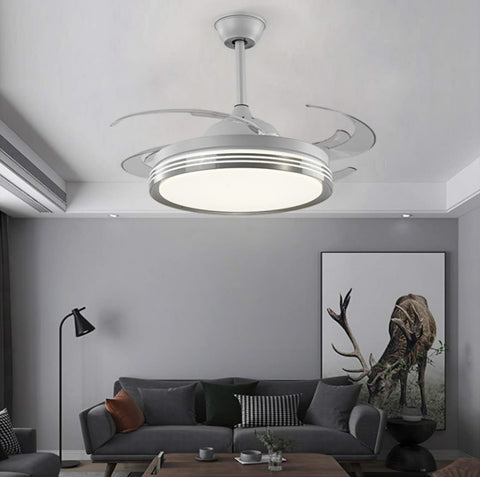 Modern Retractable Ceiling Fan White+Silver