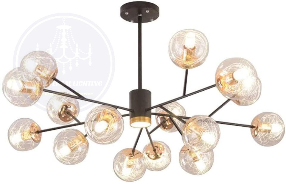 Modern Chandelier Glass Aluminum Wire Hanging Lamp Black + Gold