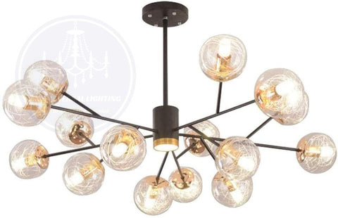 Modern Chandelier Glass Aluminum Wire Hanging Lamp Black + Gold