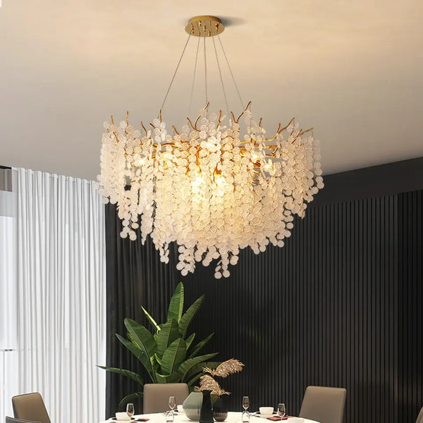 Clear Water Corrugated Glass Luxury Gold Chandelier