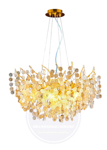 Clear Water Corrugated Glass Luxury Gold Chandelier