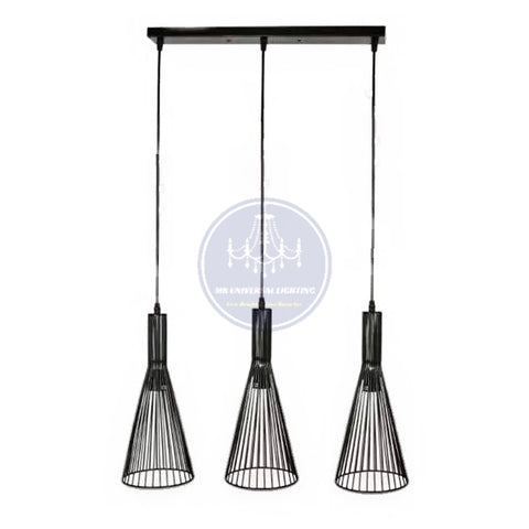 Modern One row with three Vintage Pendant Lamp Black