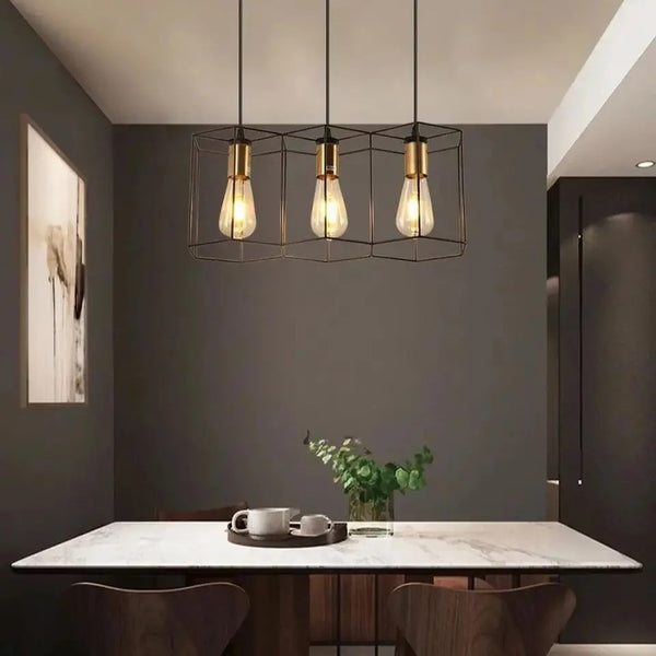 3 Light Indoor Matte Black and Satin Gold Finish Pendant Lamp