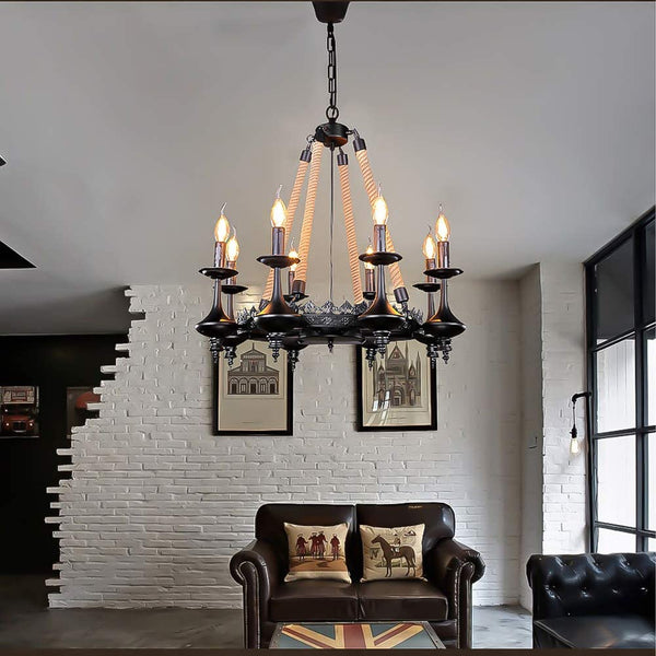 Vintage Rope Style Chandelier 8 Arms Black