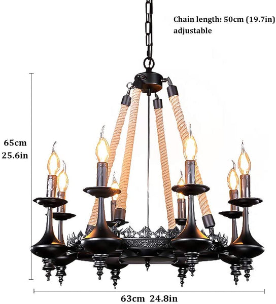 Vintage Rope Style Chandelier 8 Arms Black