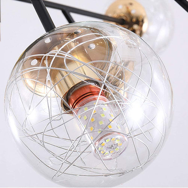 Modern Chandelier Glass Aluminum Wire Hanging Lamp Black + Gold