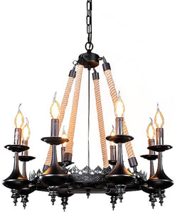 Vintage Rope Style Chandelier 8 Arms Black