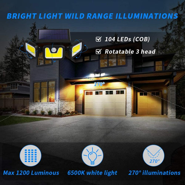 Solar Motion Sensor Outdoor Light-3 Head Cob