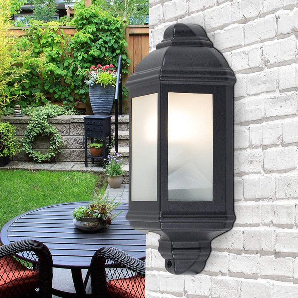 Outdoor Half Lantern Wall Lamp Black