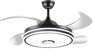 Retractable Modern Ceiling Fan Light with Bluetooth Speaker-Black