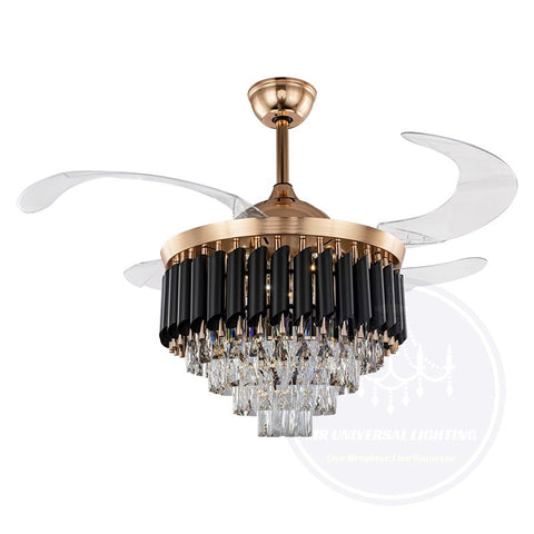 Nordic Modern Crystal LED Ceiling Fan Light Black + Gold
