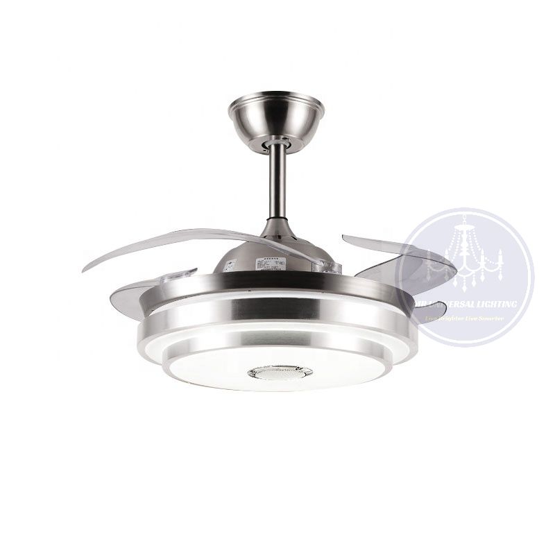 Modern Retractable  Ceiling Fan Light with Speaker- Double Aluminum