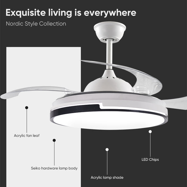 Modern Retractable Ceiling Fan Light White + Black