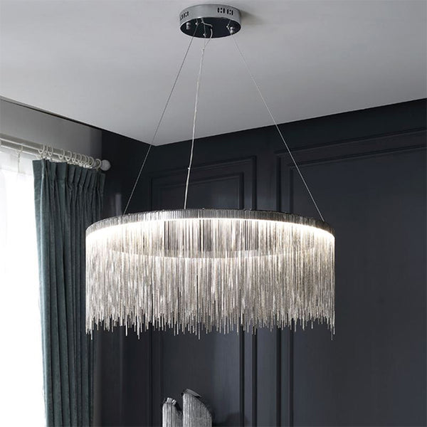 Modern LED Crystal Lustre Round Tassel Pendant Light