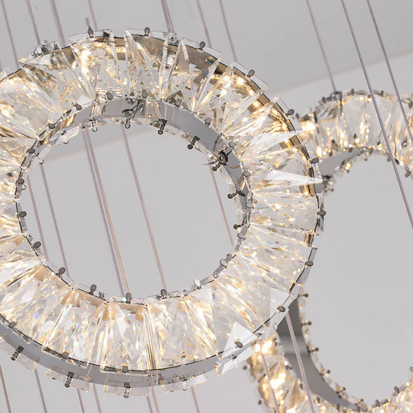 Stairs Lighting Chrome Finish Long Crystal LED Chandelier