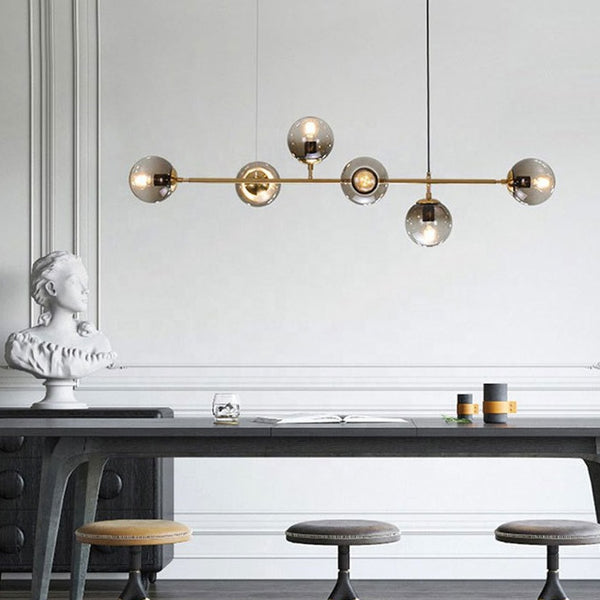 Modern Chandelier DNA Shape with 6-Glass shade Bronze Gold