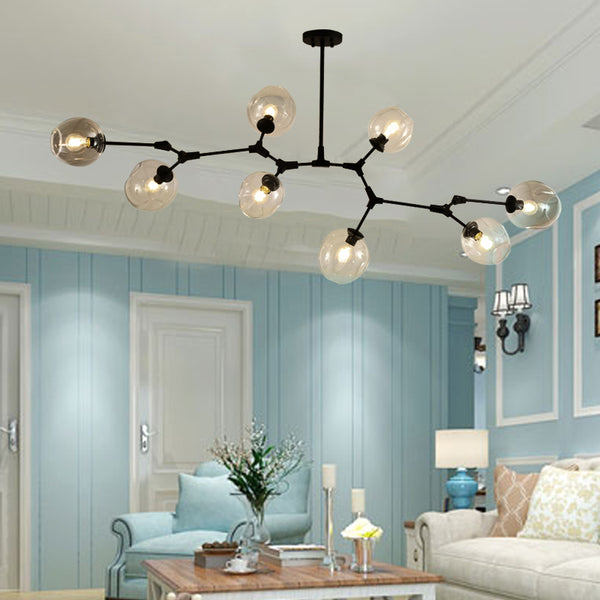 Retro Industrial Glass Pendant Lamp-8 Lights black