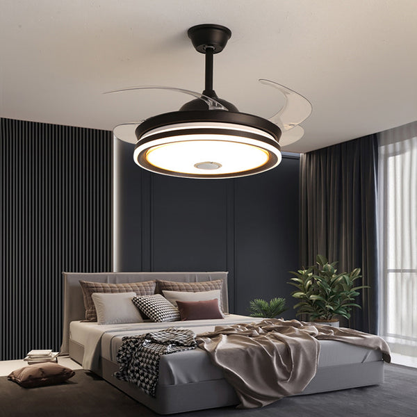 Modern Retractable acrylic black finish LED ceiling fan Light