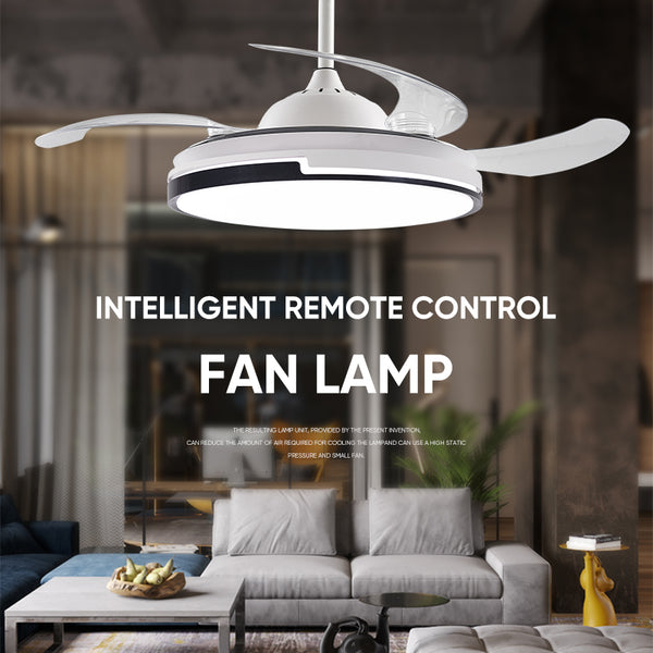 Modern Retractable Ceiling Fan Light White + Black