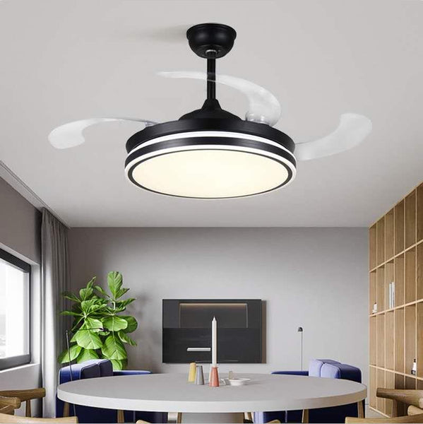 Modern Retractable Ceiling Fan Light-Black