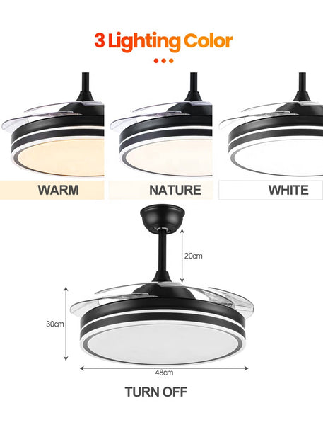 Modern Retractable Ceiling Fan Light-Black