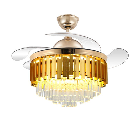 Modern Crystal Retractable Ceiling Fan Gold