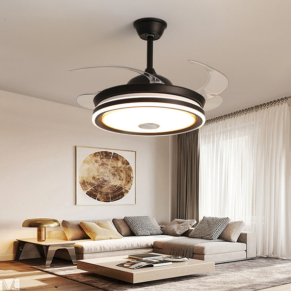 Modern Retractable acrylic black finish LED ceiling fan Light