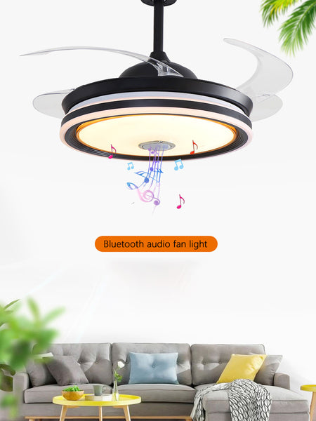 Modern Retractable acrylic black finish LED ceiling fan Light