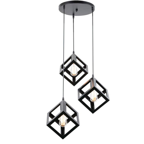 Black Metal Square Shade Industrial 3-Light Pendant Lighting