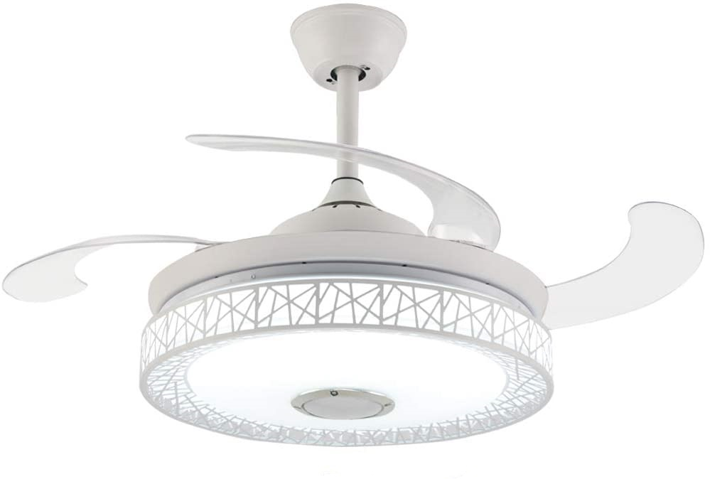 Retractable Ceiling Fan Light With Bluetooth Speaker - White