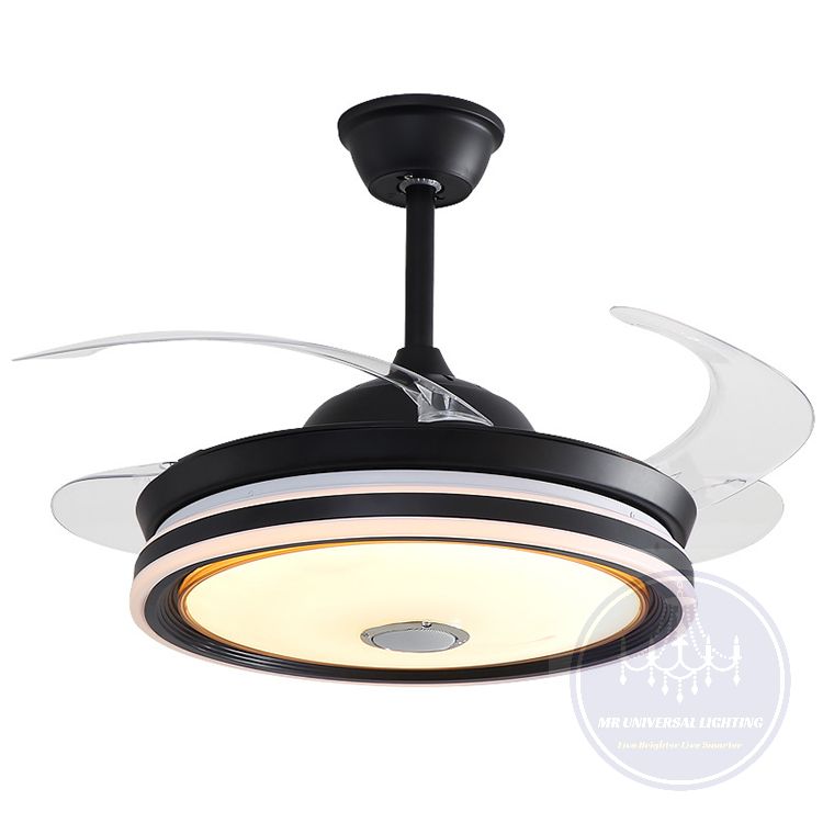 Modern Retractable acrylic black finish LED ceiling fan Light