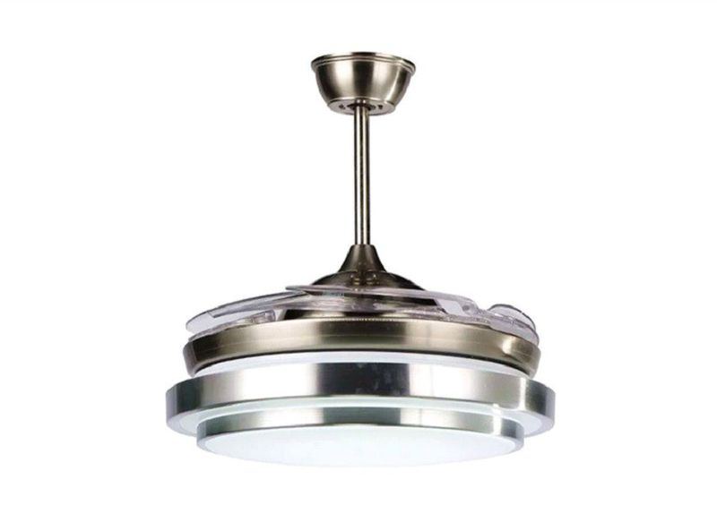 Modern Retractable Ceiling Fan Light Double Aluminum-Silver